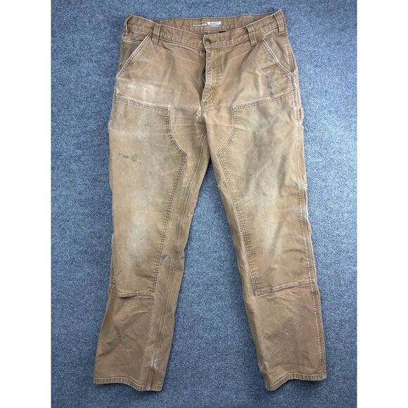 Carhartt Pants Mens 36x34 Brown Rugged Flex Duck Double Front Utility Workwear - Picture 1 of 11